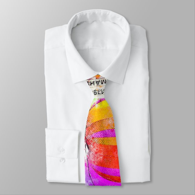 Pink Modern Business Abstrac Yellow Bright Neck Tie (Tied)