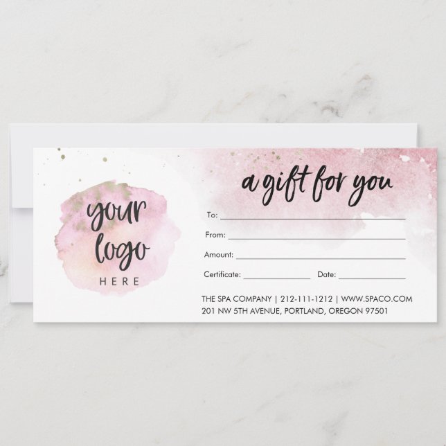 Pink Modern Business Gift Certificate With Logo (Front)