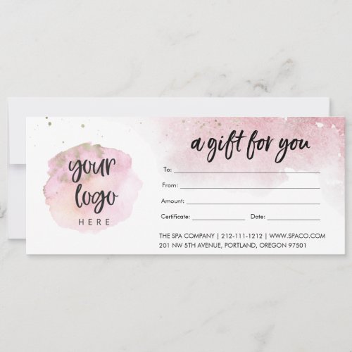 Pink Modern Business Gift Certificate With Logo