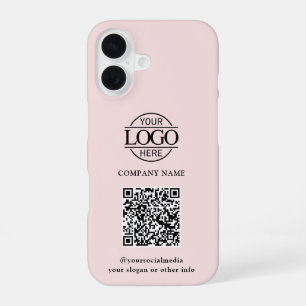 Pink Modern Business Logo & QR Code Promotional iPhone 16 Case