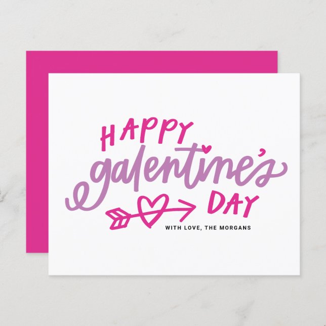 Pink Modern Calligraphy Happy Galentine's Day Card (Front/Back)