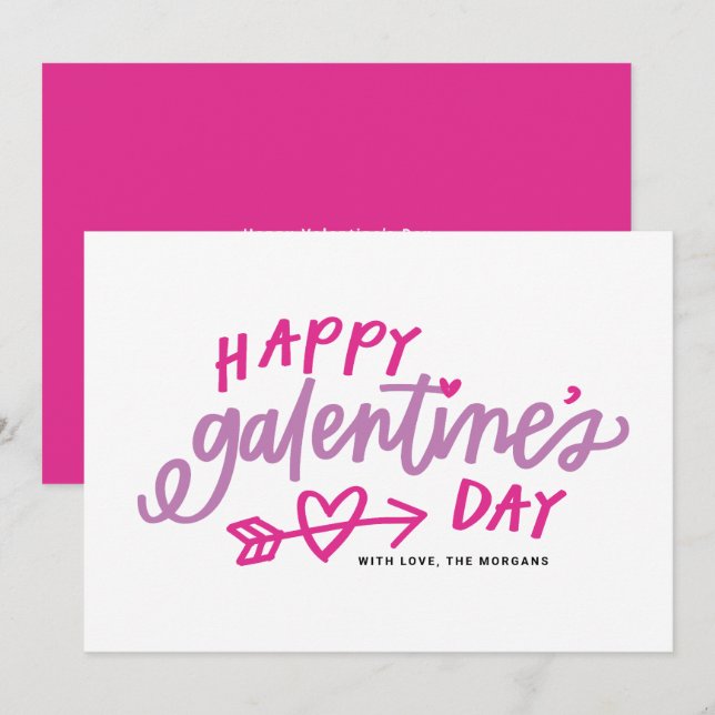 Pink Modern Calligraphy Happy Galentine's Day Holiday Card (Front/Back)