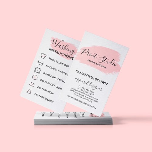 Pink Modern Care Instructions Customizable Logo Business Card