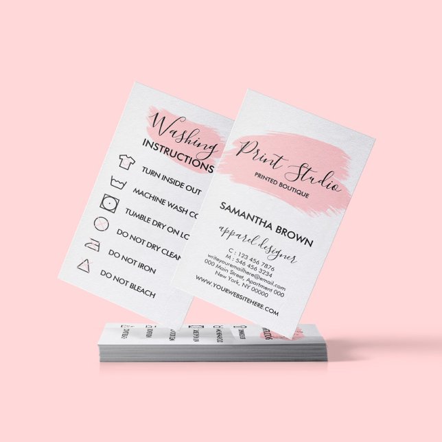 Pink Modern Care Instructions Customizable Logo Business Card (Creator Uploaded)