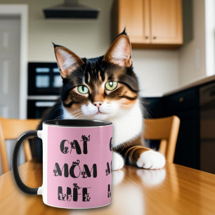 Pink Modern Cat Mom Life Cute Mother's Day  Mug