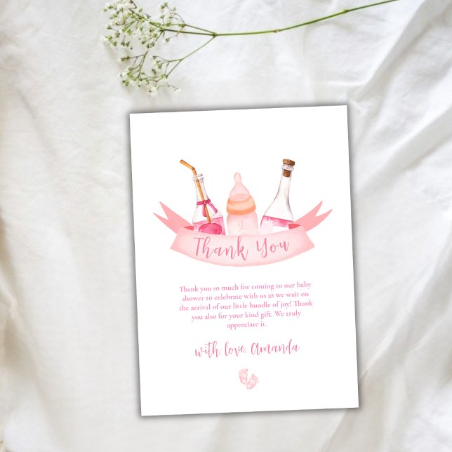 Pink Modern Champagne Bottles Feet Baby Shower  Thank You Card (Pink Modern Champagne Bottles Feet Baby Shower Thank You Card)