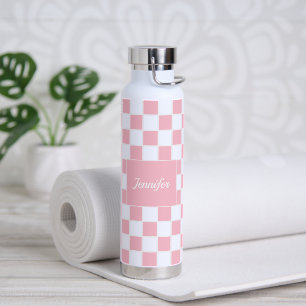 Pink Modern Checkerboard Pattern   Personalized Water Bottle
