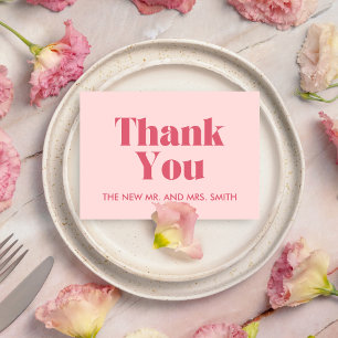 Pink Modern Chic Retro Photo Wedding Letterpress Thank You Card