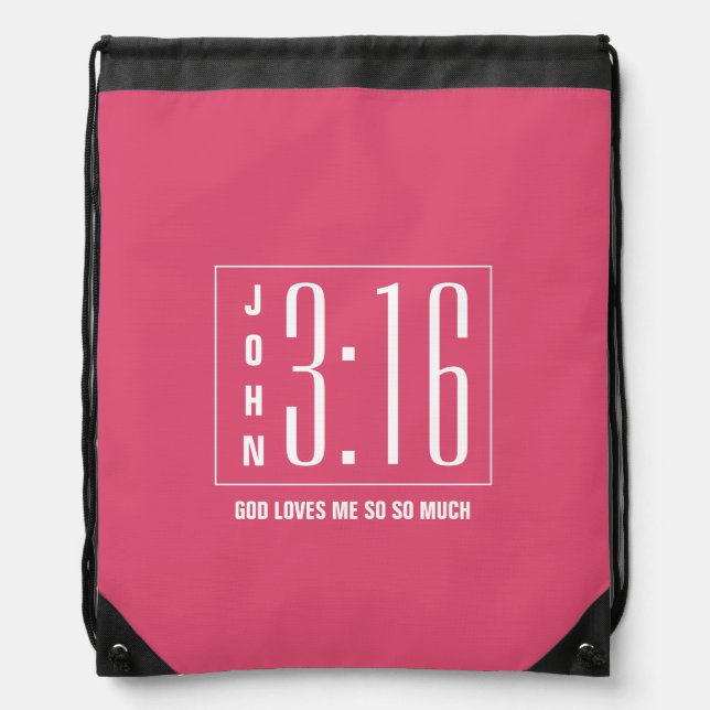 Pink Modern Christian John 3:16 Drawstring Bag (Front)
