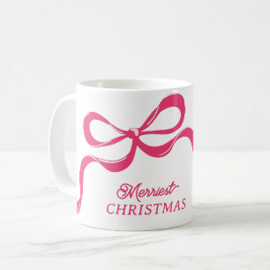 Pink Modern Christmas Classic Bows Holiday Coffee Mug