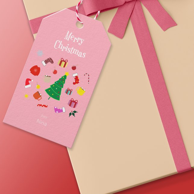 Pink Modern Christmas Time  Gift Tags (Pink Christmas Gift Tag)