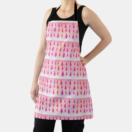 Pink Modern Christmas Trees Apron