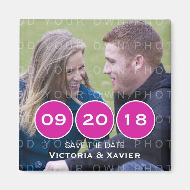 Pink Modern Circles Photo Save the Date Magnet (Front)