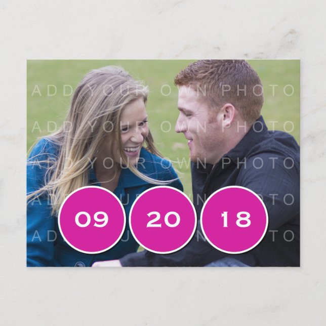 Pink Modern Circles Photo Save the Date Postcard (Front)