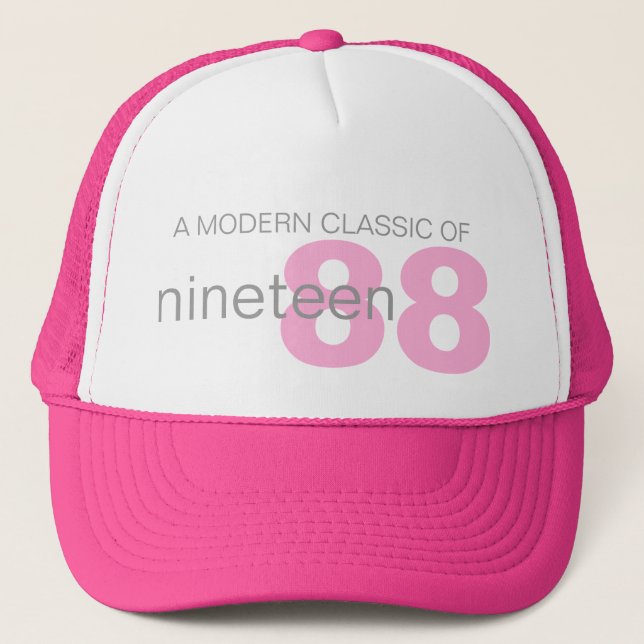Pink modern classic age / birth year girls hat (Front)