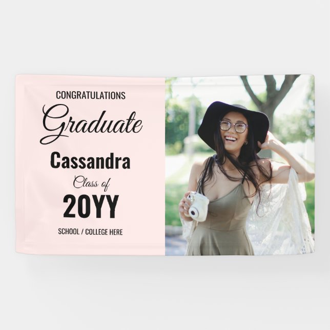 Pink Modern Classic Photo Graduation Banner (Horizontal)