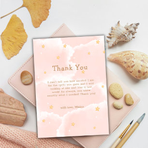 Pink Modern Cloud Nine Stars Girl Baby Shower Thank You Card