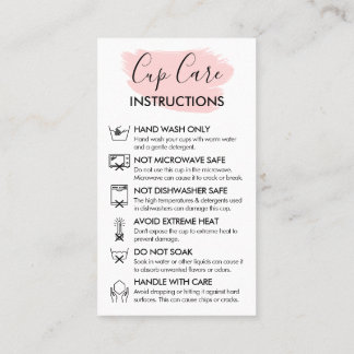 Pink Modern Cup Care Instruction Customizable Logo Business Card