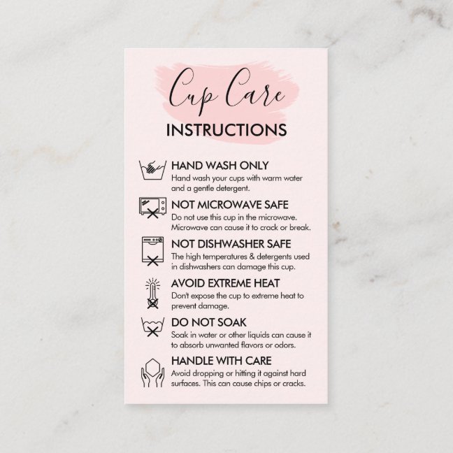 Pink Modern Cup Cares Instructions Business Card