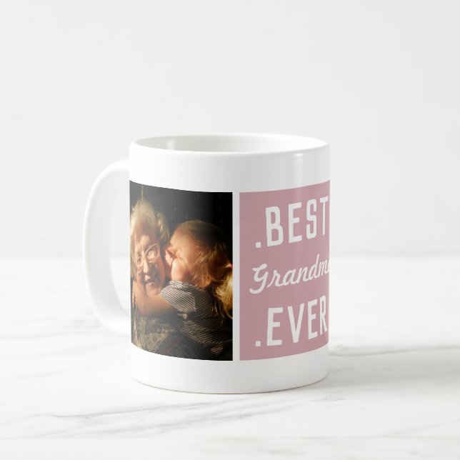 Pink Modern Custom 2 Photo Best Grandma Ever Mug (Front Left)