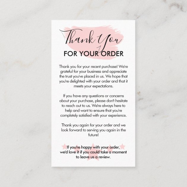 Pink Modern Customizable Logo Thank You for Order Business Card