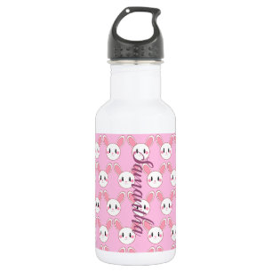 Pink Modern Cute Fluffy Bunny Rabbit Stainless Steel Water Bottle