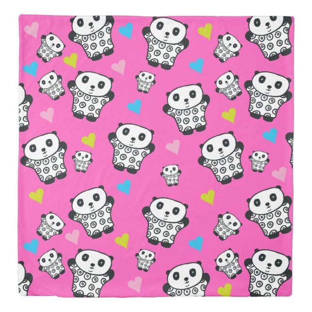 Pink Modern Cute Kawaii Panda Love Hearts Duvet Cover (Front)