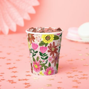 Pink Modern Daisy Floral Spring Pattern Paper Cups by CartitaDesign at Zazzle