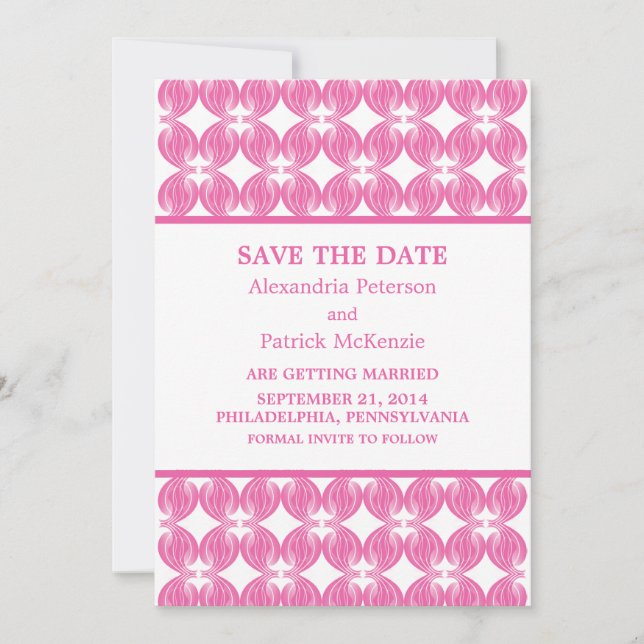 Pink Modern Deco Save the Date Invite (Front)