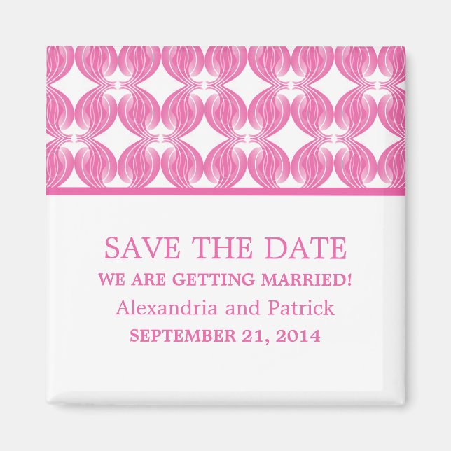 Pink Modern Deco Save the Date Magnet (Front)