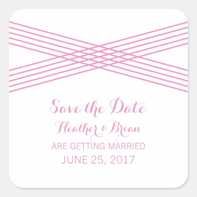 Pink Modern Deco Save the Date Stickers (Front)
