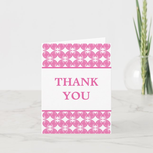 Pink Modern Deco Thank You Card (Front)