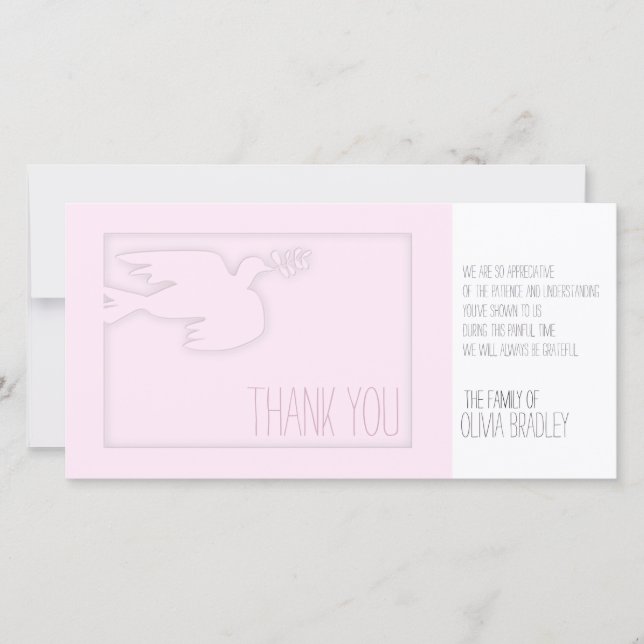 Pink Modern Dove Baby Custom Sympathy Thank You (Front)