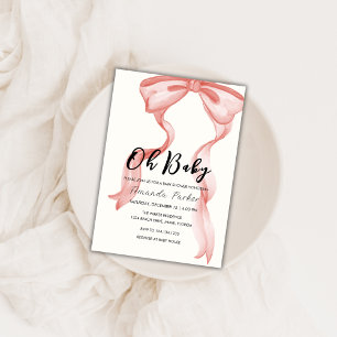 Pink Modern Elegant Bow Girl Baby Shower Invitation