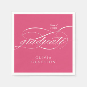 Pink Modern Elegant Script Graduation Party Napkins