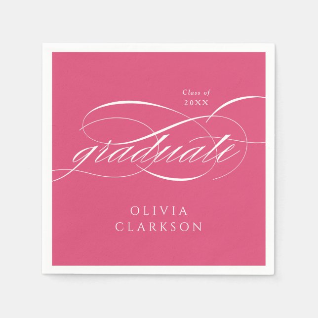 Pink Modern Elegant Script Graduation Party Napkins (Front)