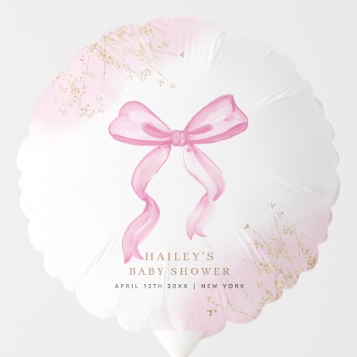 Pink Modern Elegant Watercolor Bow Baby Shower  Balloon