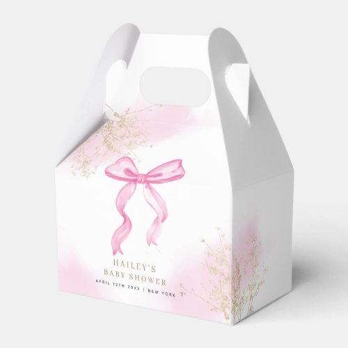 Pink Modern Elegant Watercolor Bow Baby Shower  Favor Boxes