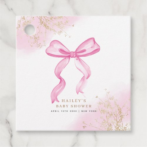 Pink Modern Elegant Watercolor Bow Baby Shower  Favor Tags
