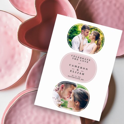 Pink Modern Fancy Oval Wedding 2 Multi Photos  Save The Date
