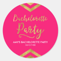 Pink Modern Faux Gold Chevron Bachelorette Party Classic Round Sticker
