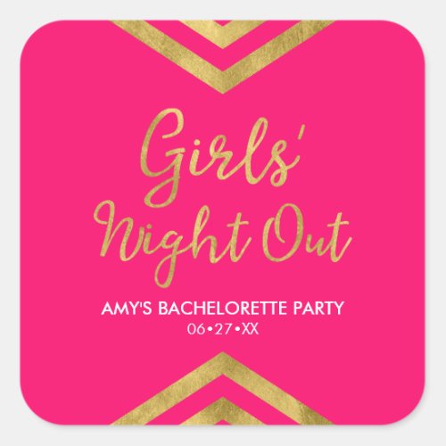 Pink Modern Faux Gold Chevron Girls Night Out Square Sticker