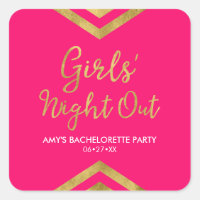 Pink Modern Faux Gold Chevron Girls' Night Out Square Sticker