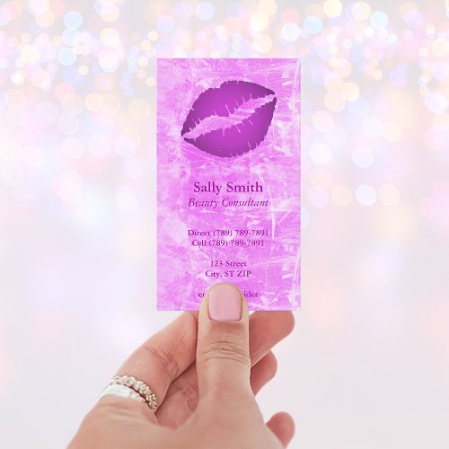 Pink Modern Faux Texture Purple Lips Business Card