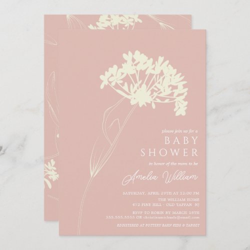 Pink Modern Floral Baby Shower Invitation