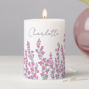 Pink Modern Floral Blooms Pillar Candle