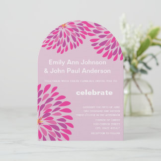 Pink Modern Floral Chrysanthemum Wedding Invitation