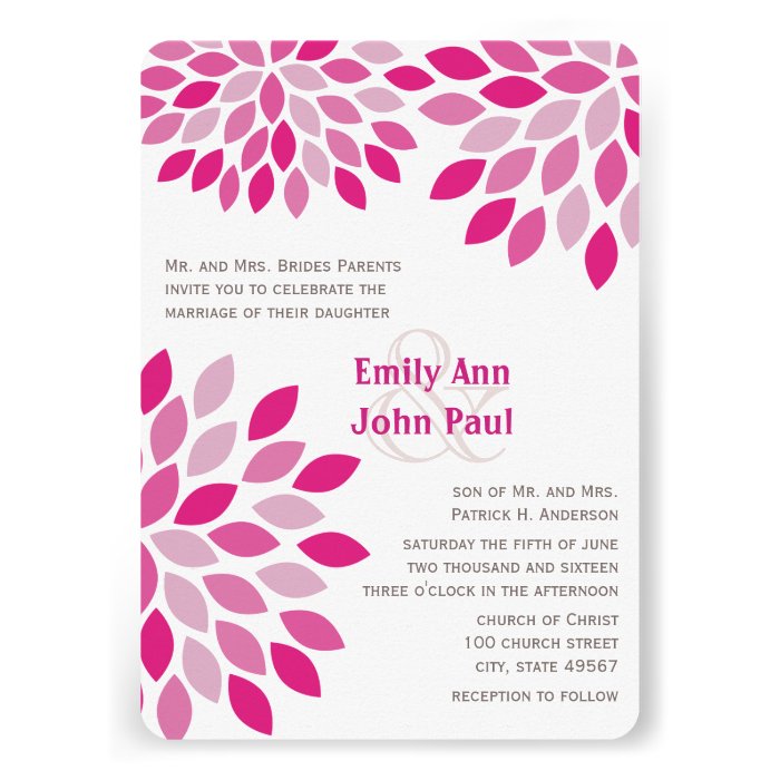 Pink Modern Floral Chrysanthemum Wedding Invites