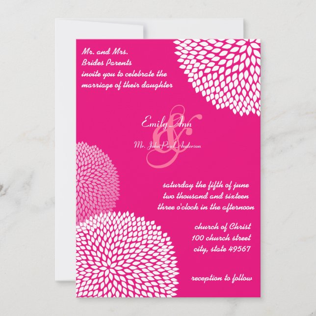 Pink Modern Floral Romantic Wedding Invites (Front)