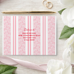 Pink Modern Floral Stripe Wedding Pre-addressed Envelope